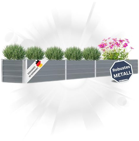 DELUKE Hochbeet für Garten Oskar Grau | 320x40x45cm | Verzinkter Stahl | Wetterfest | Gartenbeet Kräuterbeet Blumenbeet Beet hoch Frühbeet für Garten Gemüsebeet