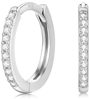 Ecripe 925 Sterling Silber Creolen für Damen, Kleine Ohrringe Mit Kubischer Zirkonia, Hypoallergen Schlafen Kreolen für Frauen Mädchen (Silber-12mm)