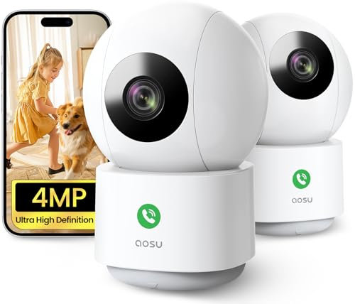 AOSU 4MP 2 Stück Überwachungskamera Innen WLAN Kamera, Homekit Kamera mit 5G/2.4GHz WiFi, One-Touch-Anruf, für Baby/ältere/Haustiere, kompatibel mit Alexa