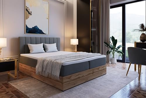 Marlux-Meble Boxspringbett mit Matratze 140x200 cm und Stauraum | Steppung Doppelbett mit Matratzen Topper und Bettgestell 140x200cm | Riko II, Grau