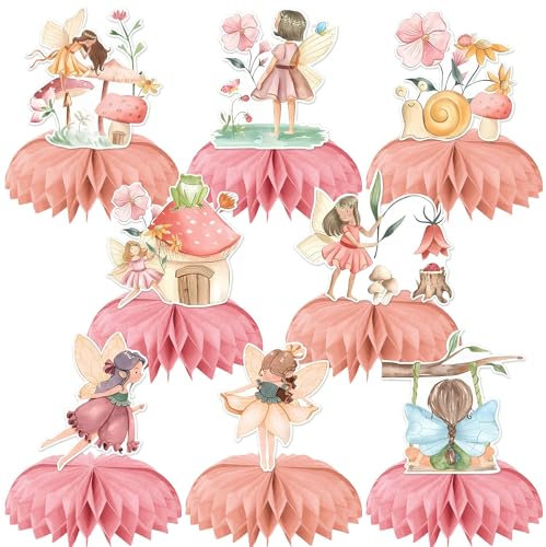 INRUI 8 Stück Fee Wabe Mittelstücke Florale Feen Party Dekorationen Fairy Tale Theme Birthday Party Tischaufsätze Zubehör
