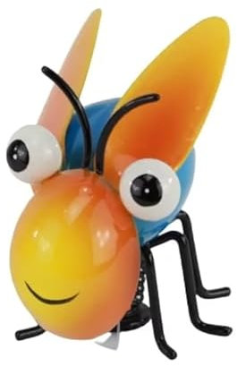 Holzwurm Dekofigur Käfer Biene Katze Maus Schnecke Kuh, Eule aus Metall mit Magnetfuß, Gartenfigur, Metallfigur, Blechfigur (Grashüpfer Bunt)