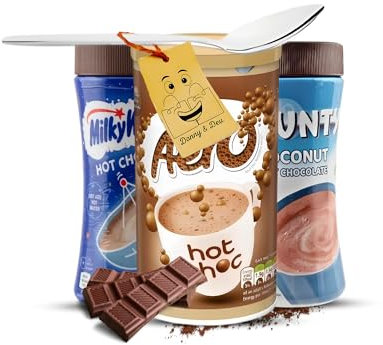 Hot Chocolate Bundle Includes: 1x Aero Chocolate (288g) 1x Milky Way 1x Bounty Chocolate (250g of each) Instant Hot Chocolate Powder Drink and 1x Stainless Little Spoon by Donny & Dev
