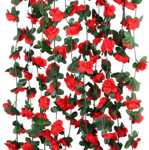 SITUMEIZI 5 guirnaldas de flores artificiales de 41 pies, enredaderas artificiales para colgar, guirnalda de primavera, vides rojas, hiedra floral para habitación, boda, cumpleaños, aniversario,