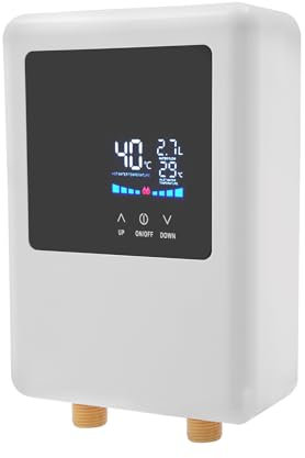 SOLOCJNL Chauffe-eau électrique instantané 4,5 kW AC 220-240 V avec fonction thermostat et écran LCD pour cuisine, salle de bain, maison - Blanc