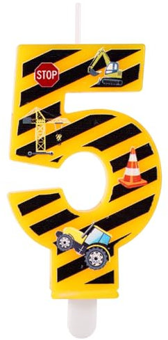 Geburtstagskerze, Happy Zahlenkerzen Geburtstagskerzen Zahlen Gelb und Schwarz Gestreifte Kerzen Dekoration für Geburtstagspartys zum Thema Bauarbeiter für Jungen (Zahl 5)