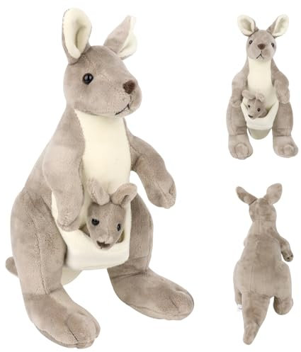 HIULLEN Känguru Plüschtier Plüschtiere, 28cm Kuscheltier Mutter und Kind Känguru, Stofftier Känguru Plüsch Toy Flauschiges Plüsch-Puppe Geschenk Halloween für Kinder Kuscheln Spielen Schlafen