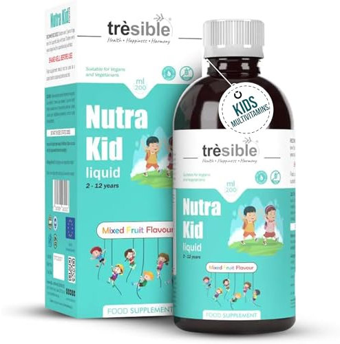 Tresible Nutra Kids Multivitamins Liquid for Immune Support (2 to 12 Year) - Kids Vitamins with Iron, Omega 3 and Vitamin D - Vegan Multivitamin for Kids - Toddler Vitamins Age 2 with Zinc - 40 Doses