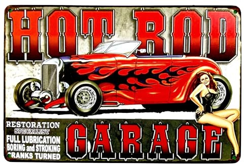 DiiliHiiri Poster Kultur USA – Hot Rod Garage – Höhle Mann 30 x 20 cm – Schild Oldtimer Autos | Garagendekoration im amerikanischen Stil (2635-250)