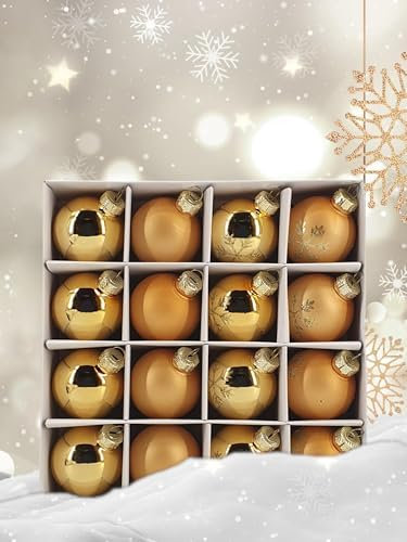 16 Festliche Christbaumkugeln aus Kunststoff Gold 16-teiliges Set mit Verzierungen 80576