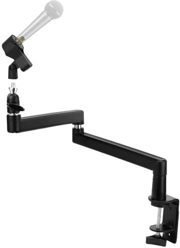 QWORK® Low Profile Mikrofonarm mit Kabelkanälen - Vollständig auf 80cm Erweitert - 3/8 Gewinde mit 1/4 5/8 Adaptern - für Podcasting, Streaming, Gaming und Home Office