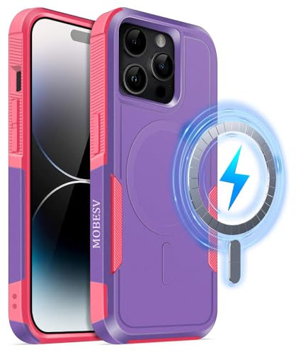 MOBESV Cover Magnetica per iPhone 14 PRO 6,1 Pollici, Custodia Compatibile con MagSafe, Cover Antiscivolo Opaca e Satinata, Viola Chiaro