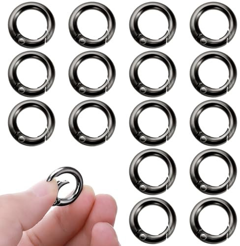 Lusofie 16 Stück Mini Karabiner Runde O Ring Schlüsselring Karabiner 2cm Spaltring Schlüsselanhänger Druckknopf Clip Haken Handwerk DIY Schlüsselbund Zubehör Karabinerhaken (Schwarz)