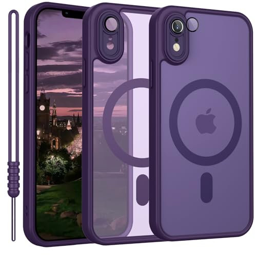iPhone XR Hülle mit MagSafe, Hanyhülle iPhone XR Magnetisch Dünn Matte Touch Kameraschutz, Anti-Gelb rutschfest Kratzfest Schutz Stoßfest Hülle für iPhone XR Dunkel Violett