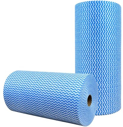 SUZZYVINE 2 Rollen Wischtücher auf Rolle mit je 50 Wischtüchern,Wiederverwendbare Reinigungstücher,Putztücher auf Rolle, weich und schnell trocknend, kann wiederholt verwendet Werden. (blau)