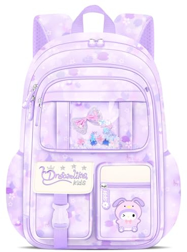 Tanou Schultasche Mädchen Rucksack Kinder, Leicht Schulrucksack für Mädchen der 1. bis 5. Klasse, Kühlschrank-Stil-Schulranzen für die Schule Reisen, 22 Liter, Lila