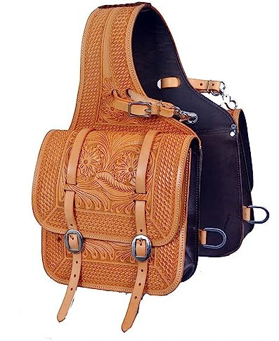 EQUIGEAR Western-Leder-Satteltasche für Pferde | Reitvergnügen Wanderritt geeignet für Reiten und Fassrennen | Satteltasche mit verstellbarem Riemen GRÖSSE: 10X10X3 AS-69