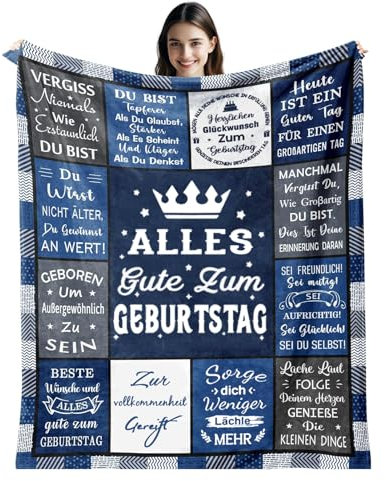 Hsientpe Geburtstagsgeschenk für Männer, Geburtstagsgeschenk für Papa,Männer,Freund,Opa,Bruder,Kollegin,Geburtstag Geschenke Decke,Happy Birthday Deko Decke 150x200CM