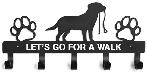 Hundeleinenhalter für Wand, Hundeleinen, Haken, Schlüsselhalter für Wand, dekorativ, Lets Go for A Walk, Hundegeschirr, Halsband, Pfahl und Mantelhalter, dekorativer Hundeleinen-Aufhänger mit 5 Haken