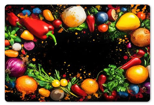 KitchenYeah© Platzsets Abwaschbar 6-Teilig 45x30 cm Tischsets Platzdeckchen Platzset Unterlage Tischset Esstisch Edle Tischunterlage Placemat Gemüse - Graffiti - Farbenfroh - Kochen - Abstrakt
