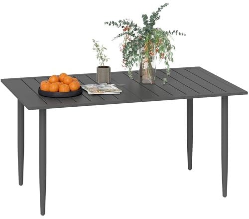 Outsunny Table de jardin 150 x 90 cm - Résistante aux intempéries - En acier - Avec trou pour parasol - Design à lamelles - Rectangulaire - Pour jardin, balcon - Noir