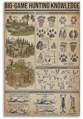 GQVCJSW Big-Game Jagd-Wissen, Poster, Leinwand, Poster, Schlafzimmer, Dekoration, Landschaft, Büro, Raumdekoration, Geschenk, 30 x 45 cm