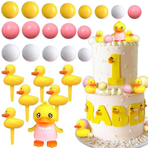 25Stk Rosa Ente Tortendekoration, Gelbe Ente Geburtstagstorte Zubehör, Sommer Party Zubehör, Jungen und Mädchen, Baby Shower, Geburtstag Party Favours,Rosa Themenparty