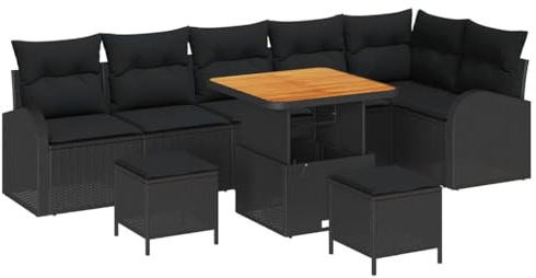 vidaXL 9-teiliges Garten-Sofa-Set mit Kissen in Schwarz aus Polyrattan für den Außenbereich. Ideal für Dein Patio, modulares Arrangement und Essbereich. Wetterfest und super stylisch!