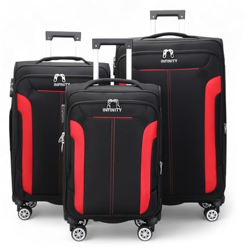 Infinity Leather Erweiterbares 3-teiliges Gepäckset weiche Schale leichtes Nylon Reisekoffer Urlaubskoffer (3-teiliges Set, einschließlich Kabine, M, L)