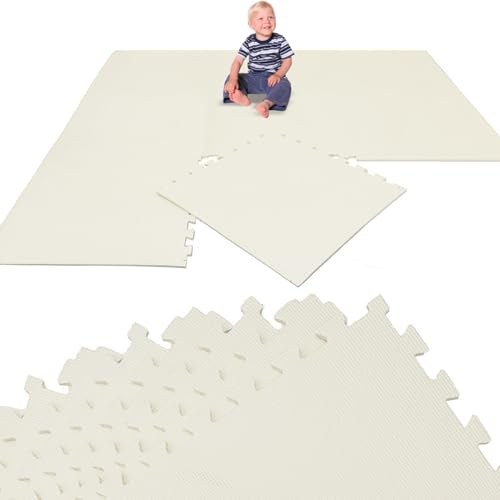 LittleTom Spielmatte Baby Puzzlematte Beige - 8 Teile je 50 x 50 cm - Krabbelmatte 200x100 cm Bodenmatte Kinder - Puzzle Teppich Kinderzimmer Matte - Bodenschutzmatte Spielteppich - Eva Schaumstoff