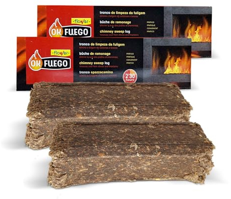 FLOWER x2 Tronco Deshollinador Autolimpieza Chimeneas y Estufas 1,5 KG | Elimina y Previene Acumulación Hollín | Arde 2,5 Horas | Fácil de Usar | Reduce Consumo Combustible | Evita Incendios y Atascos