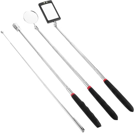 COLLBATH 4 Stück Inspektionsspiegel mit Teleskopmagnetstab 360° Schwenkbarer Edelstahl Spiegel Flexibler Griff für Auto Reparatur und Enge Räume