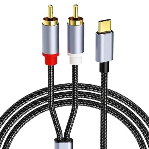 TNSLAND Cable USB C a RCA Audio Adaptador USB C 2RCA Estéreo DAC HiFi y Splitter Nylon Trenzado 1M para iPhone Samsung Home Cinema Coche Amplificador