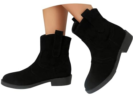 Lanunlly Stivaletti da Donna Estivi Bassi Tacco Western Texani Tronchetti Equitazione Camperos Scarponcini Caviglia Scarponcino Medio Punta Stivaletto per Festa Matrimonio Celebraciones