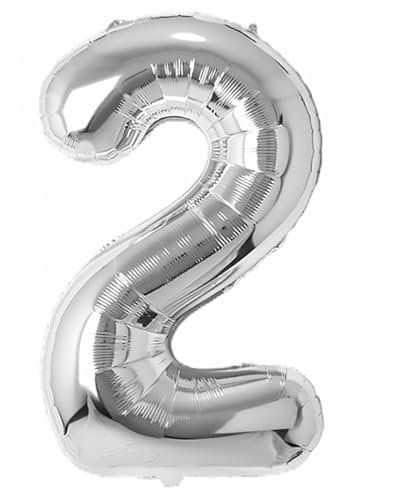 Folienballon Zahl 2 (Silber) von Trendario - XXL Riesenzahl 100cm Ballon - Helium Luftballons für Geburtstag, Partydeko, Hochzeit