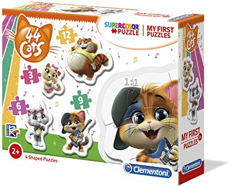 Clementoni 20812 Supercolor 44 Cats Puzzle 3 + 6 + 9 + 12 Teile ab 2 Jahren, buntes Kinderpuzzle mit besonderer Leuchtkraft & Farbintensität, Geschicklichkeitsspiel für Kinder Mehrfarbig