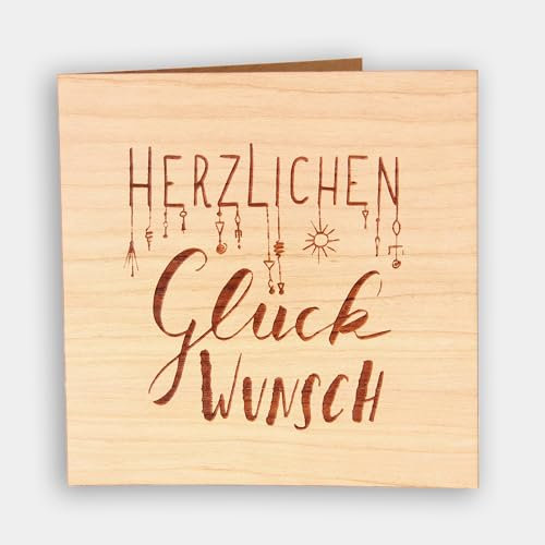 Original Holzgrusskarte - Geburtstagskarte für besondere Glückwünsche zum Geburtstag aus Kirschholz - Geburtstagsbillet, Glückwunschkarte, Postkarte, Geschenkkarte (Herzlichen Glückwunsch)