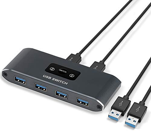 USB Switch für 2 PC - USB 3.0 Umschalter mit 4 USB Anschlüsse für 2 PC - USB Hub Switcher Verteiler Splitter USB Erweiterung mit 2 USB Kabel für Maus/Drucker/Scanner/Tastatur/USB Stick/Festplatt