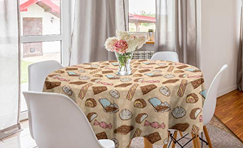ABAKUHAUS Schokolade Runde Tischdecke, Süßwaren Candy Bars Weinlese, Kreis Tischdecke Abdeckung für Esszimmer Küche Dekoration, 150 cm, Mehrfarbig