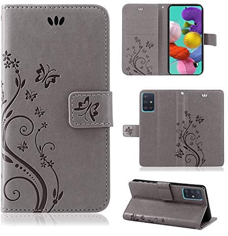 Hülle Kompatibel mit Samsung Galaxy A51 | Klapphülle Schutzhülle mit Kartenfächer Kompatibel für Galaxy A51 | Magnetverschluss Klapphülle | Grau