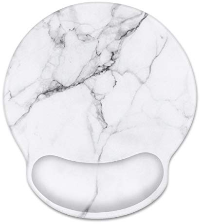 WAVEYU Mouse Pad with Wrist Support, Desk Decor for Office Marble Design Mouse Pad Non-Slip Rubber Base Mousepad for Desk Laptop Gaming Working Computers Laptop Easy Typing & Pain Relief, White