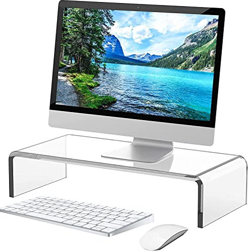 Acryl Monitorständer - Computer Laptop Ständer Weiß Transparent für Schreibtisch, Tastatur Aufbewahrung, Büro, Zuhause, Schule