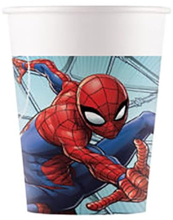 Procos 93468 – Vasos de fiesta Spiderman Team Up, capacidad máxima 200 ml, 8 unidades, vasos desechables de papel, cumpleaños infantiles, vajilla de fiesta, FSC