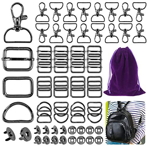 Mardatt 100 Stück 3 Farben Hardware-Schnallen-Set inklusive D-Ring, dreieckige, quadratische Ringe, magnetische Karabinerhaken, Schwarz