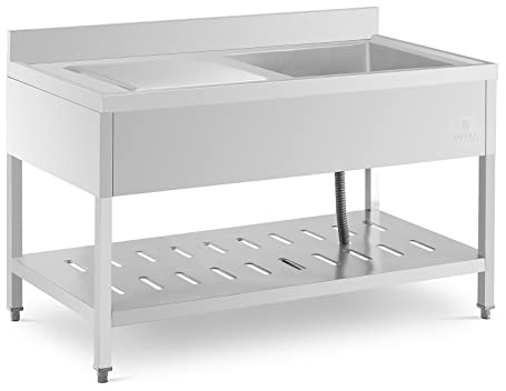 Royal Catering RCSSS-140X70-S Spültisch 1 Becken 510x520x245 mm Spültisch Edelstahl Edelstahl-Spültisch GastroSpültisch