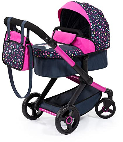Bayer Design 17080AA Puppenwagen Xeo mit Tasche, höhenverstellbarer Griff, Schwenkschieber, wandelbar als Puppenjogger, bewegliche Vorderräder, integrierter Korb