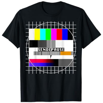 90er Outfit & 80er Motto Party Oldschool Geschenk Testbild Sendepause 90er Party 80er Jahre Outfit Kostüm T-Shirt Schwarz Unisex Erwachsene Klein