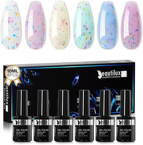 Beautilux Rubber Base, 6 Farbe 10ml Pastell Rubber Base Gel, Soak Off Unterlack Nagellack Gel für Base Gel, Zu Verdicken Oder Zu Verstärken Nägel