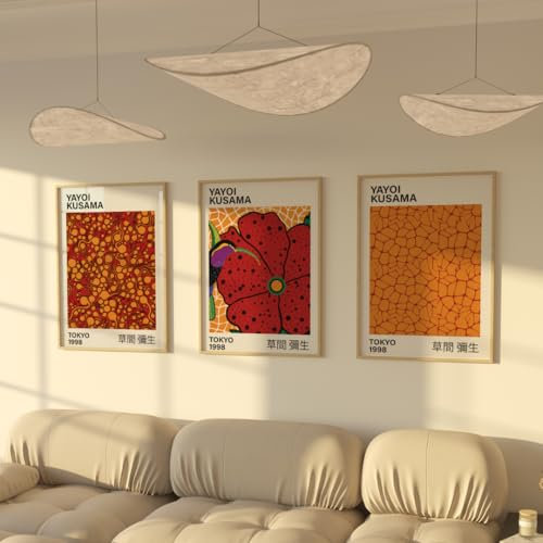 ZoeyAustin® 3 Doppelseitiges Kunstdruck Poster Set, Ohne Rahmen, DIN A3 (30cm x 42cm), Stilvolles Wandposter, 3 Wandbilder, Beidseitige Bilder (Kusama 2)