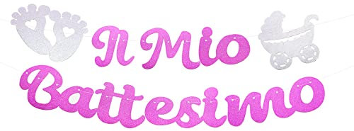 Battesimo Rosa Festone Striscione Scritta Il Mio Battesimo Decorazione Addobbi per Festa Battesimo Bimba Femmina Nascita Baby Shower battesimo decorazioni bimbo (rosa)